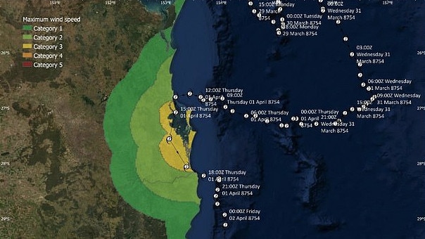 More than half a million homes could be damaged if Tropical Cyclone Alfred makes landfall in South East Queensland, state government modelling has suggested. Picture: Geoscience Australia