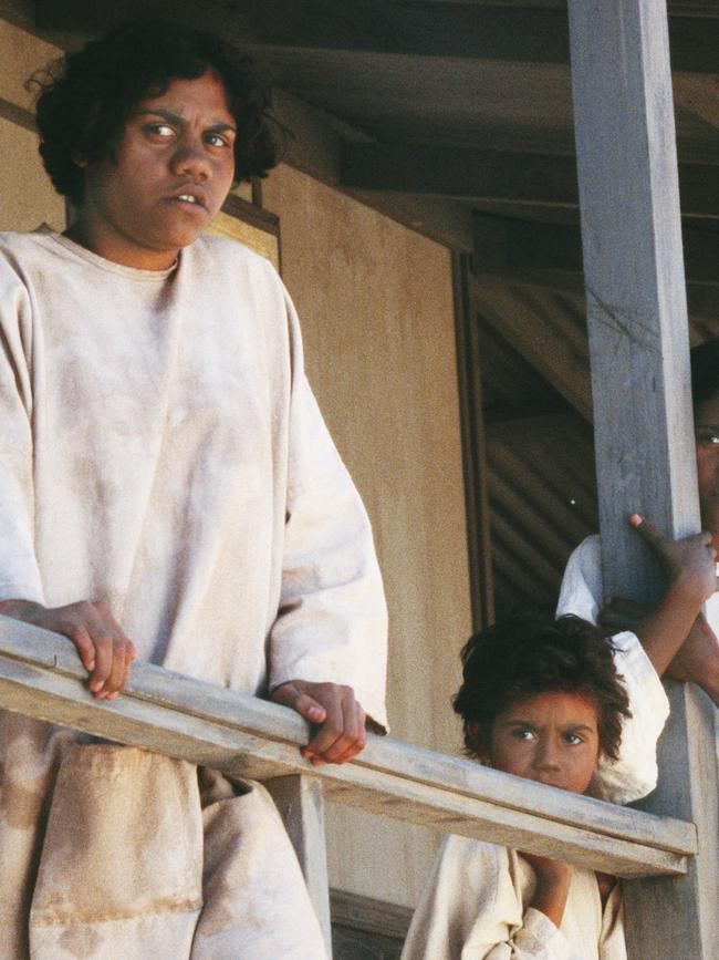 Natasha Wanganeen (l) with Tianna Sansbury in scene from Rabbit Proof Fence.