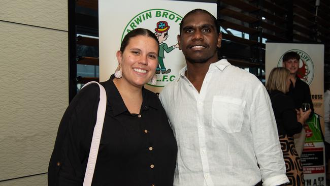 Antonio James and Tiahne Clarke at the 2024 NRL NT Frank Johnson / Gaynor Maggs medal night. Picture: Pema Tamang Pakhrin