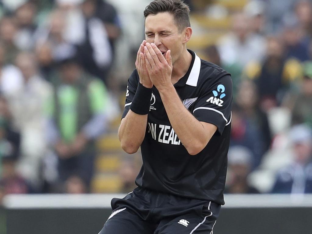 Trent Boult after his delivery flirted with an edge.