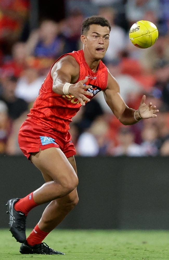 Ready-made Gold Coast Sun draftee Leo Lombard is in a race to be fit for Opening Round. Picture: Russell Freeman/AFL Photos via Getty Images