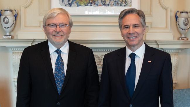 Ambassador of Australia to the United States, Kevin Rudd, with US Secretary of State Antony Blinken. Picture: Twitter