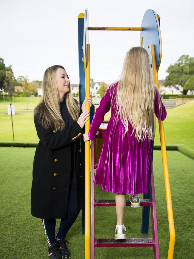 Louise Edmonds, pictured with her daughter, has described the moment her daughter was recently exposed to a cartoon where the male character is masturbating. Picture: Dylan Robinson