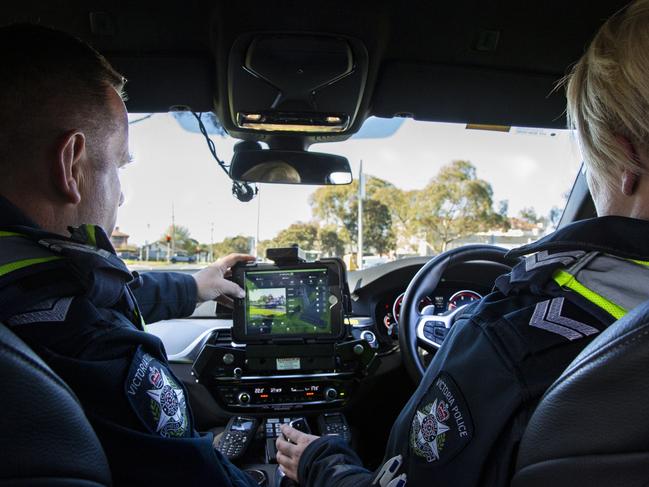 Fawkner Highway Patrol using the Mobile Automatic Number Plate Recognition (ANPR) technology. Picture: Copyright Victoria Police. Not to be used or reproduced without permission.