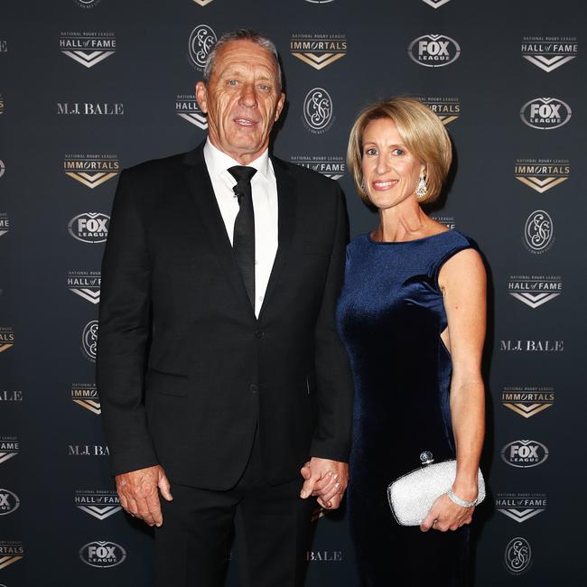 Former North Sydney Bears footballer Mark Graham and his wife on the black carpet at the 2018 NRL Hall of Fame. Picture: AAP