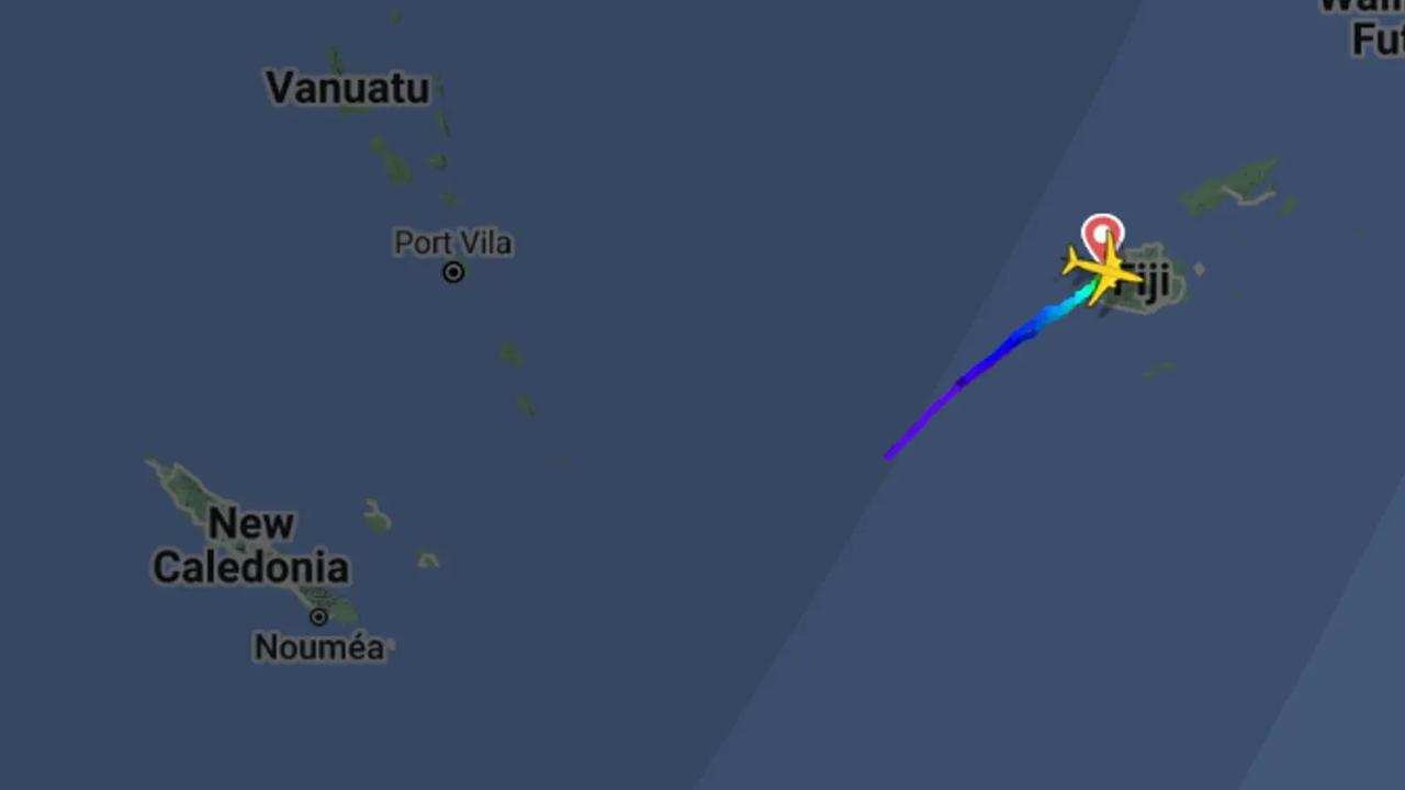 Qantas flight QF102 flight turned back to Nadi, Fiji, on Sunday following reports of fumes in the cabin. Picture: Flightradar24.com