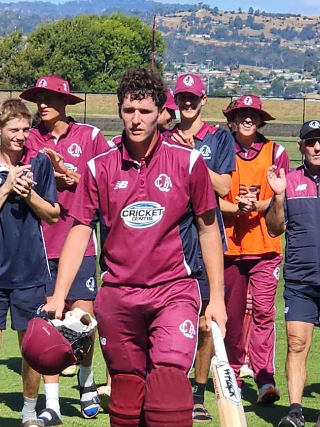 Blake Armstrong after his match-winning century in Wednesday's national under 17 championships semi finals in Launceston. Picture: Supplied