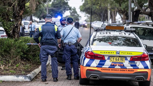 Crime scene … police in Knox St, Belmore on Saturday. Picture: Darren Leigh Roberts