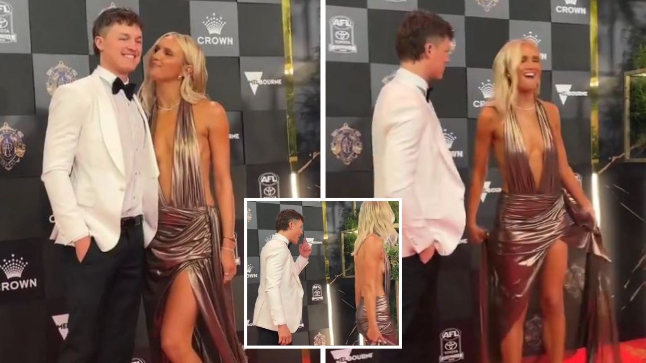 Jack Ginnivan and his date walk the red carpet.