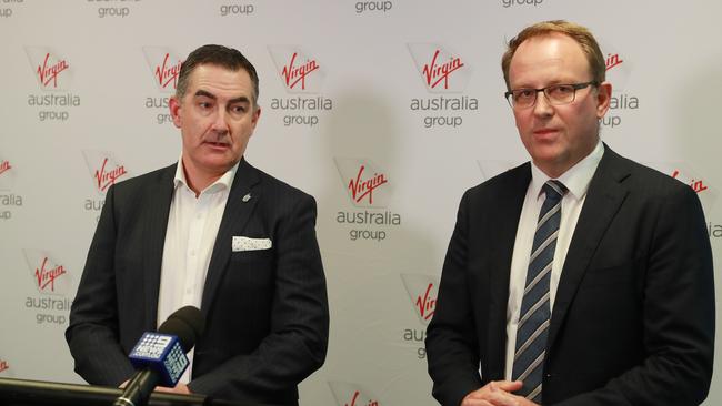 Virgin Australia CEO Paul Scurrah and administrator Vaughan Strawbridge of Deloitte. Picture: John Feder