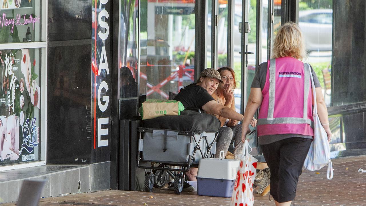 Homeless in Nerang St, Southport. Picture: Jerad Williams