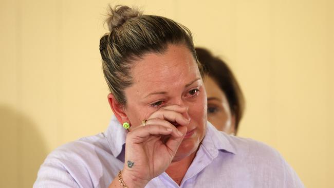 Health crisis victim Lauren Hansford during a media conference announcing the Better Health More Services plan at a chapel/ community hall in Mt Gravatt. Picture: Liam Kidston.