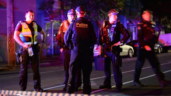 Police at the shooting scene in Melbourne on March 1. Picture: Lawrence Pinder