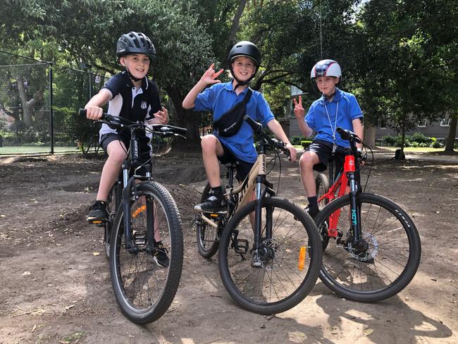 Indiana Hanrahan, Jack Cameron and Linus Brawn at the BMX track at Rushcutters Bay Park