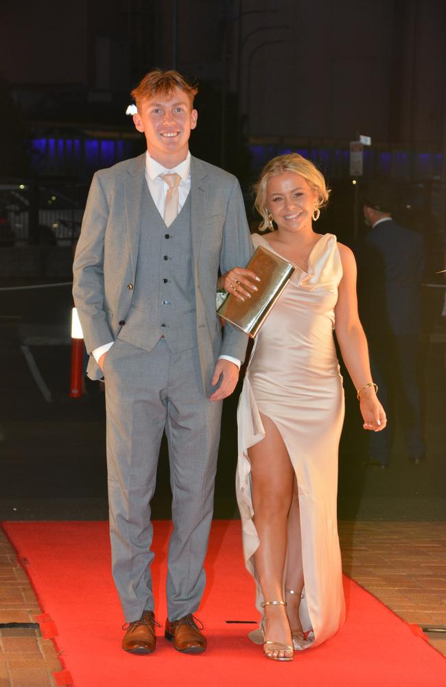 Toowoomba school formals. At the 2023 St Ursula's College formal is graduate Clara Roche with her partner Brady Forde. Picture: Rhylea Millar