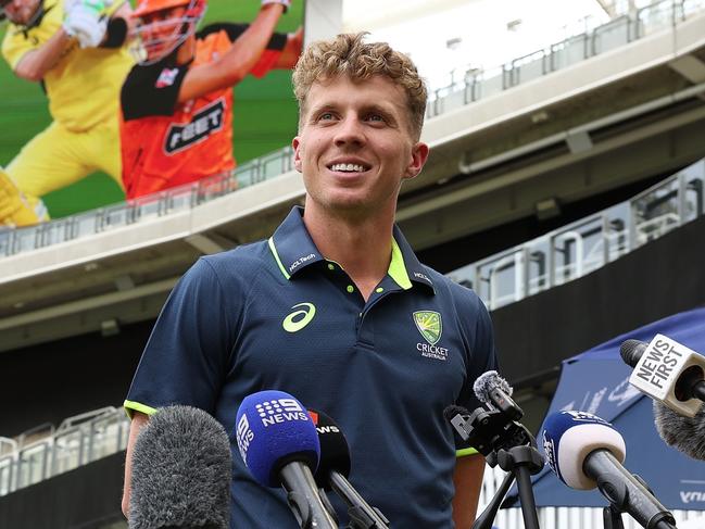 PERTH, AUSTRALIA - NOVEMBER 18: Nathan McSweeney addresses the media during a media opportunity at Optus Stadium on November 18, 2024 in Perth, Australia. (Photo by Paul Kane/Getty Images)