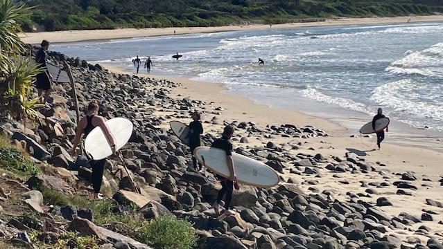 Surfers flocking to get a slice of the perfect swell at Crescent Head. Pic Dan Mills