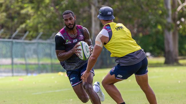 Queensland Reds recruit Suliasi Vunivalu (left) is ready to shine in the Super Rugby AU competition. Picture Tom Mitchell/QRU