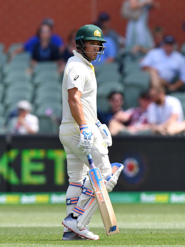 Aaron Finch trudges off the ground yesterday. Picture: AAP