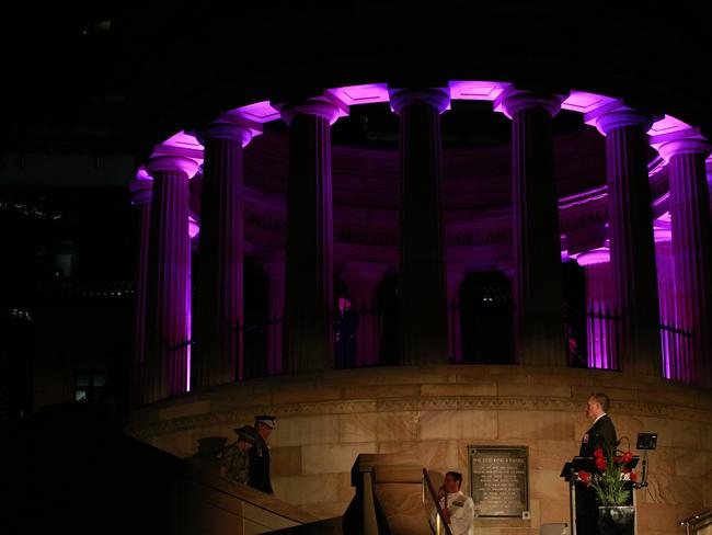 Dawn service at the Shrine of Remembrance, ANZAC Square. Picture: Adam Armstrong