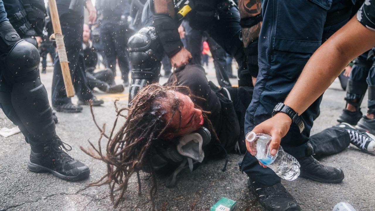 A demonstrator is detained during protests in Louisville, Kentucky. Picture: Brandon Bell/Getty Images/AFP