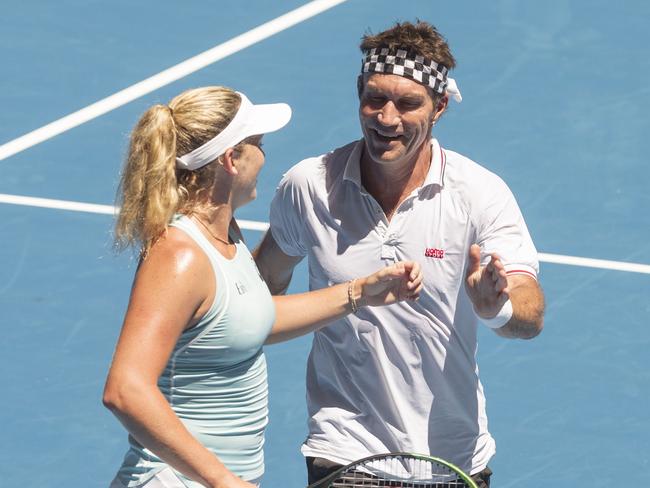 Pat Cash and Coco Vandeweghe during their mixed doubles match at the Hopman Cup earlier this month.