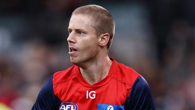 MELBOURNE . 15/04/2023.  AFL . Round 5. Gather Round.  Essendon vs Melbourne at the Adelaide Oval.  Lachie Hunter of the Demons   . Pic: Michael Klein