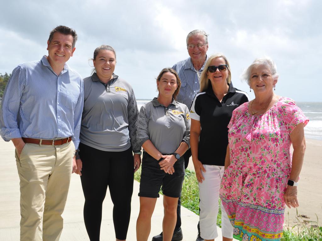 Keppel MP Nigel Hutton, Keppel Bay Sailing Club sailing operations manager Sophie Baynton, Rear Commodore Frances Grueger, Commodore Sandra Byrt, manager Malcolm Cochrane and Capricornia MP Michelle Landry.