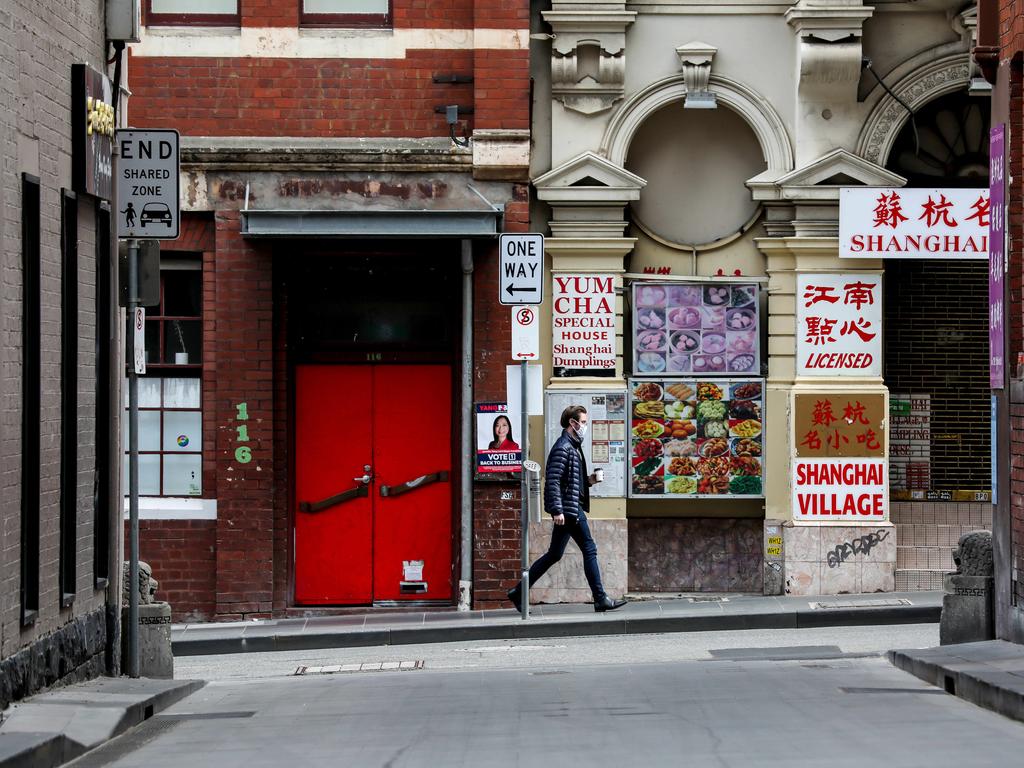 A pedestrian in Little Bourke St, Melbourne during lockdown. Picture: NCA NewsWire / Tim Carrafa