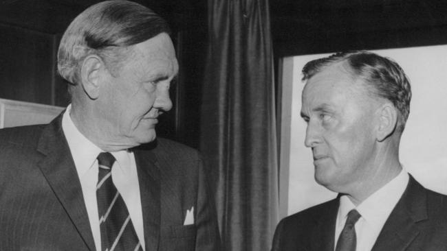 **This picture has a scanned reverse - see associated content at the bottom of the details window**Former Prime Minister John Gorton, pictured with others but not family. 1970-1979.