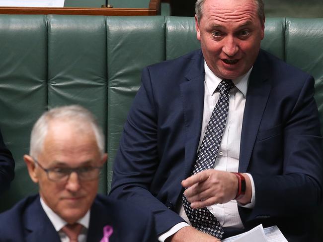 PM Malcolm Turnbull and Deputy PM Barnaby Joyce in Question Time in the House of Representatives Chamber at Parliament House in Canberra. Picture Kym Smith