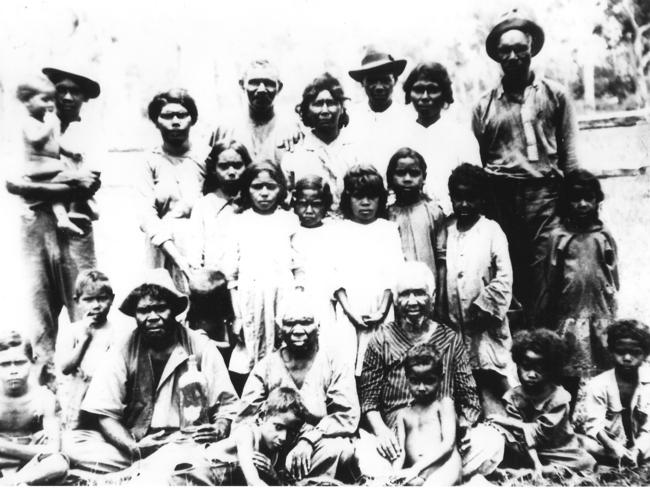 Mundine is a member of the Bundjalung people, the traditional owners of country covering much of coastal northern NSW. Pictured far left is Warren’s grandfather Harry Mundine holding his son Roy (Warren’s father). Picture: Supplied