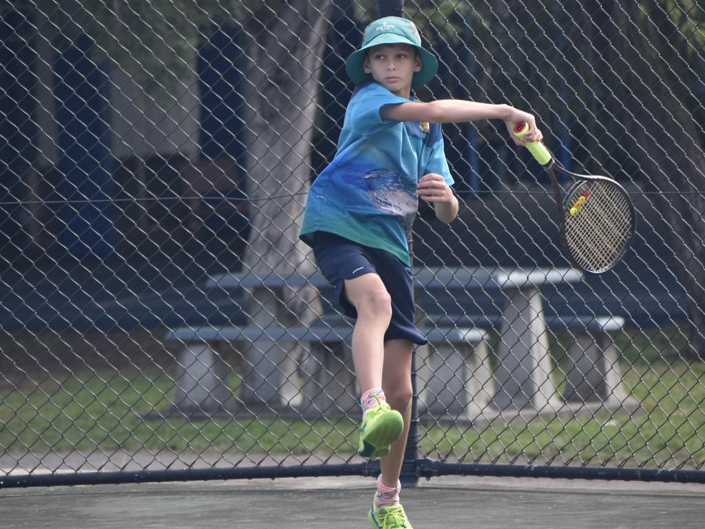 Players on court at the JDS Central Region tournament at the Rockhampton Regional Tennis Centre on July 14, 2024.