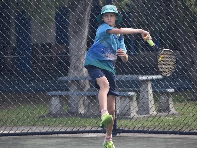 Players on court at the JDS Central Region tournament at the Rockhampton Regional Tennis Centre on July 14, 2024.