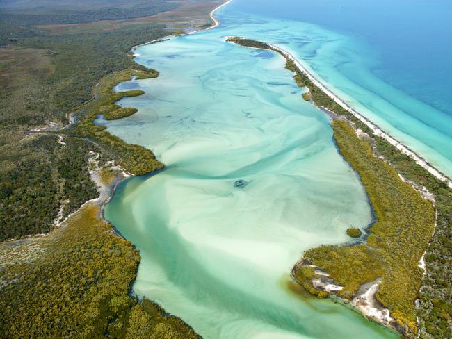 Aerial view of Platypus Bay, Fraser Island, Queensland.