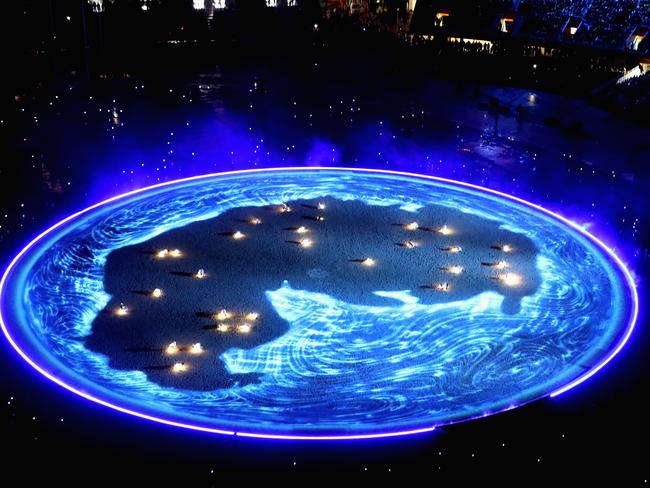 GOLD COAST, AUSTRALIA - APRIL 04:  A general view of a light projection during the Opening Ceremony for the Gold Coast 2018 Commonwealth Games at Carrara Stadium on April 4, 2018 on the Gold Coast, Australia.  (Photo by Cameron Spencer/Getty Images)