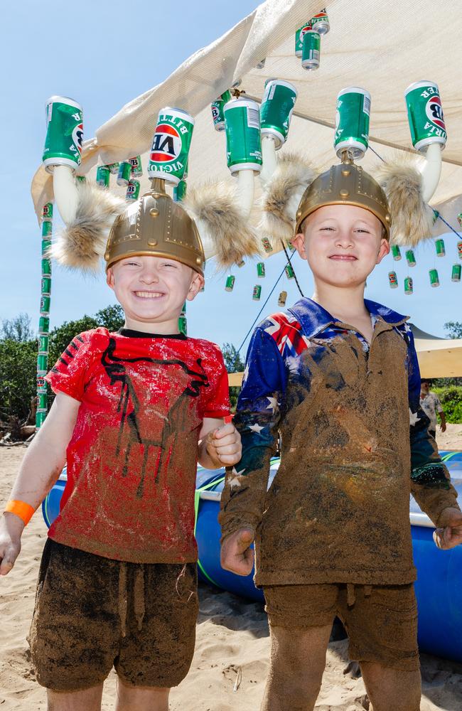 Rocco and Harry Whalley at the Darwin Beer Can Regatta at Mindil Beach, 2025. Picture: Pema Tamang Pakhrin
