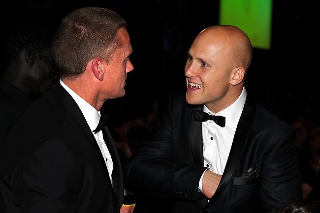 Gary Ablett is welcomed by Gold Coast coach Guy McKenna. Picture: Michael Dodge