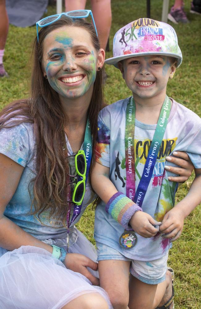 Rebecca Wetering and Dylan Walton from Slade Point at the Mackay Colour Run 2021. Picture: Michaela Harlow