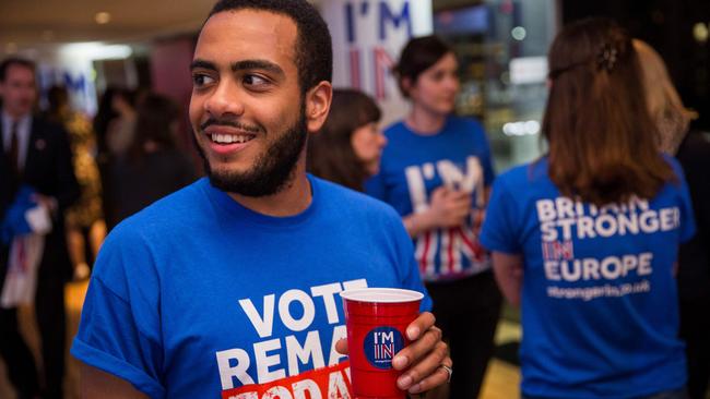 Supporters of the ‘Stronger In Campaign’ gather to wait for the result of the EU referendum at a results party at the Royal Festival Hall in London on June 23, 2016. The first mainland result declared in Britain's historic EU referendum on Thursday gave a very slender lead to the campaign to stay in the bloc, but was much closer than expected, an expert said. Picture: Rob Stothard/AFP