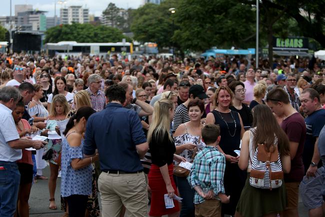 Adele fans outside the Gabba on Saturday, March 4. Picture: Steve Pohlner