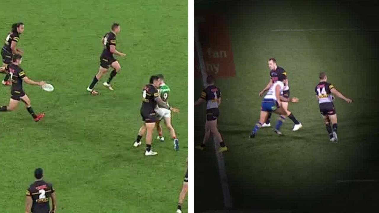 The Panthers block Nathan Cleary.