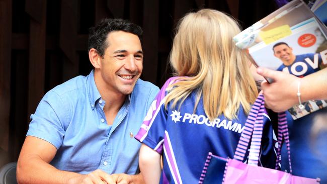 Billy Slater signs copies of his new book. Picture: Jamie Hanson