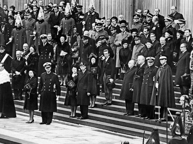 Members of the royal family at Sir Winston Churchill's funeral in 1965. Picture: AFP