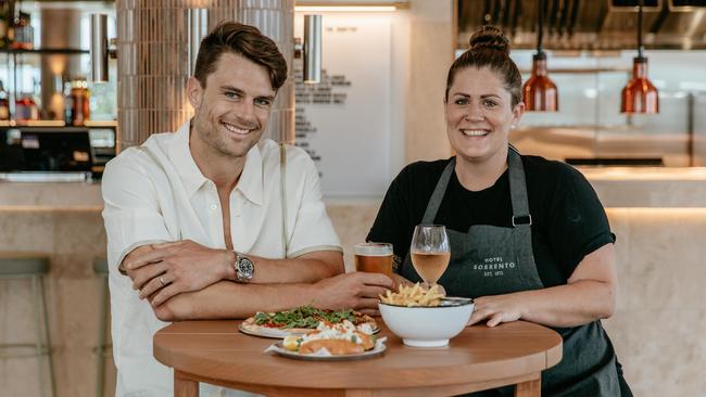 Hotel Sorrento director Myles Pitt and executive chef Beth Candy are launching their new rooftop bar. Picture: Kate Shanasy