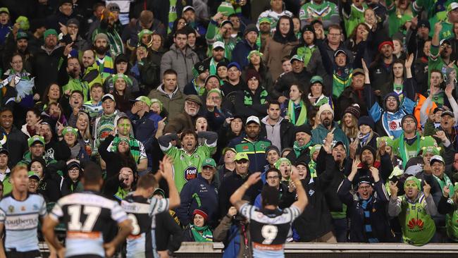 Raiders fans react to Michael Ennis’ viking clap in 2016.