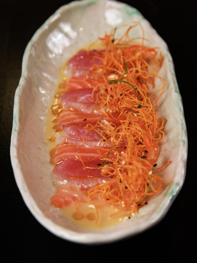 Trio tiradito; king fish; tuna and salmon. Picture: Justin Lloyd.