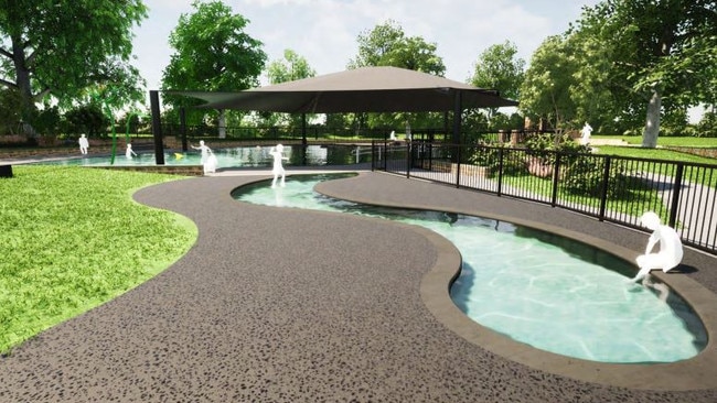 Concept images for a refurbishment of the Tusmore Wading Pool which includes a new creek-style section and removable fence. Picture: Dash Architects