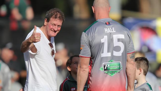 Former AFL player agent Ricky Nixon with Barry Hall before the game. Picture: Alex Coppel