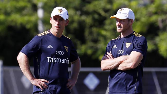 Alastair Clarkson and then Hawthorn high performance boss Andrew Russell in 2017. Picture: Michael Klein